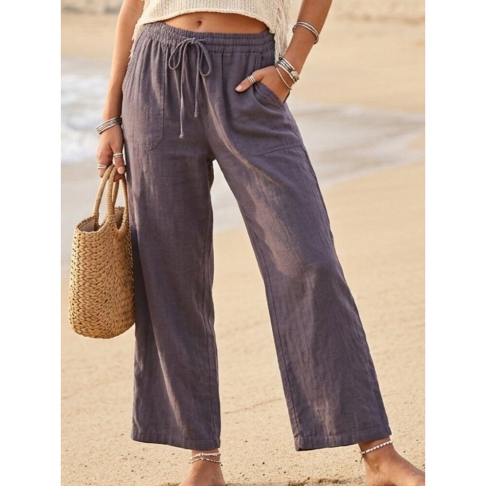 Just Living Navy Blue Linen Blend Pants - Size Large - Drawstring Waist